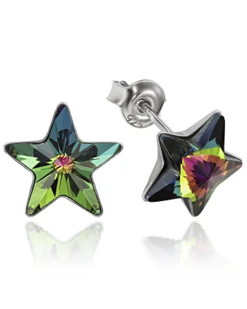 Cercei Argint 925 placat cu rodiu cu cristale Swarovski® Star, 10mm, Surub, Multicolor