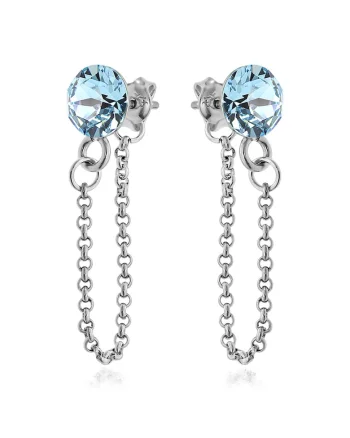 Cercei Argint 925 placat cu rodiu cu cristale Swarovski® Xirius Chain, Albastru deschis/Bleumarin