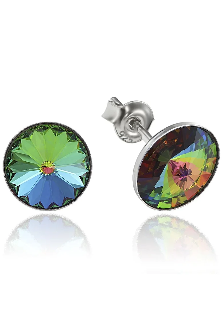 Cercei Argint 925 placat cu rodiu cu cristale Swarovski® Rivoli 8mm, Verde/Albastru