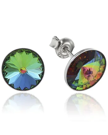 Cercei Argint 925 placat cu rodiu cu cristale Swarovski® Rivoli 8mm, Verde/Albastru