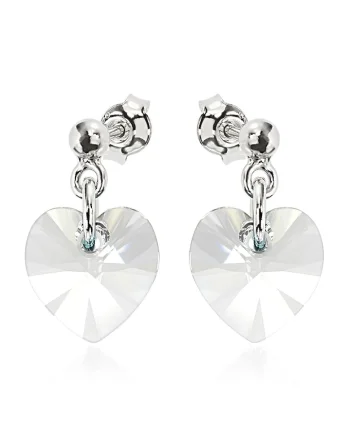 Cercei Argint 925 placat cu rodiu cu cristale Swarovski® Heart 10mm Surub, Transparent