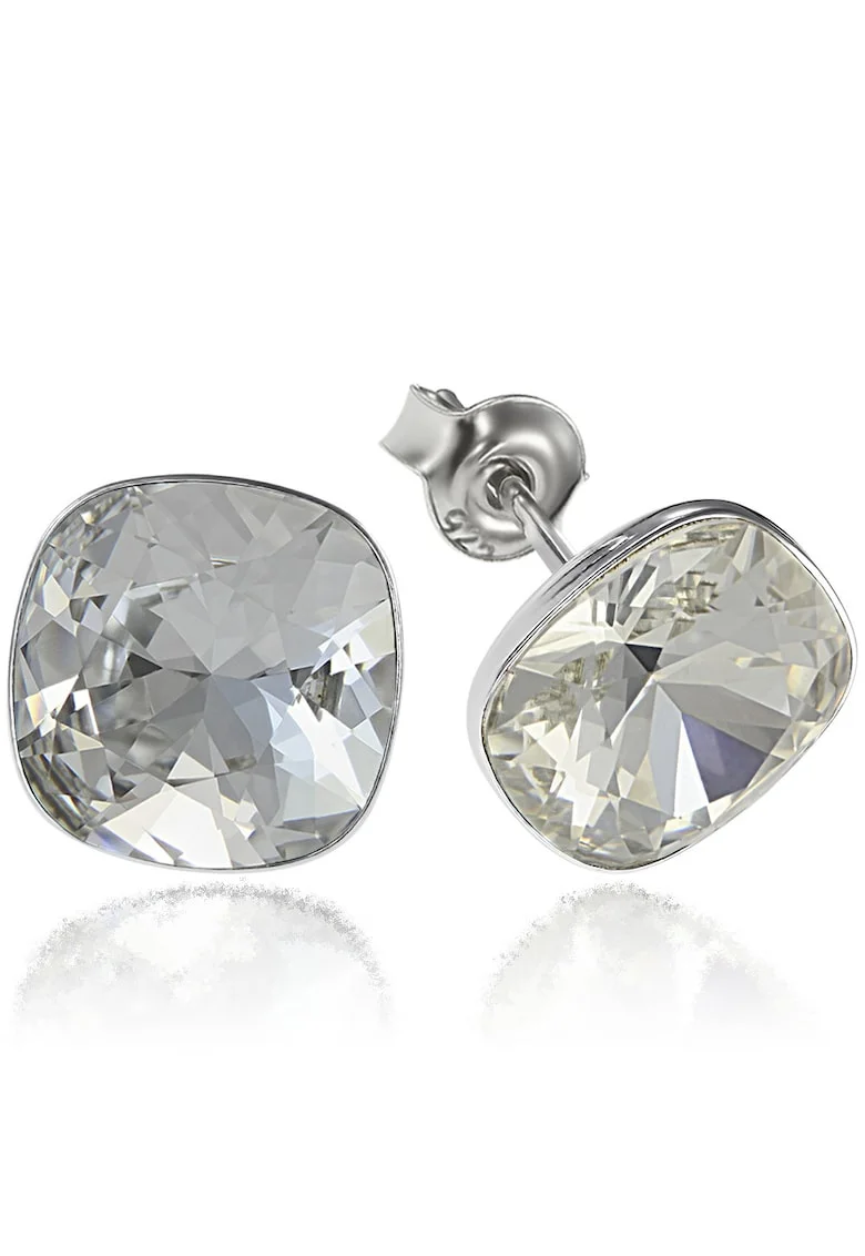 Cercei Argint 925 placat cu rodiu cu cristale Swarovski® Princess Square, Alb