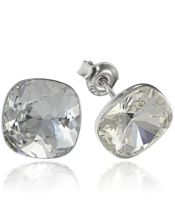 Cercei Argint 925 placat cu rodiu cu cristale Swarovski® Princess Square, Alb