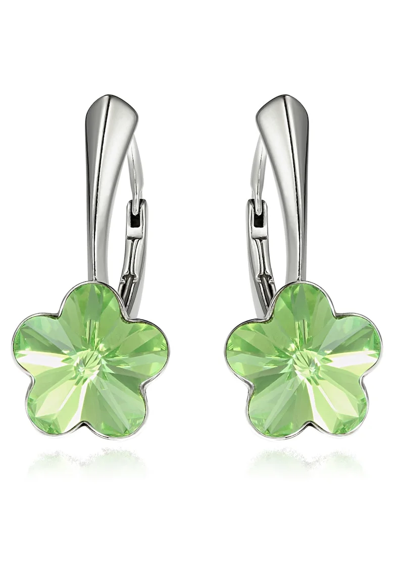 Cercei Argint 925 placat cu rodiu cu cristale Swarovski® Flower, 10mm, Leverback, Verde