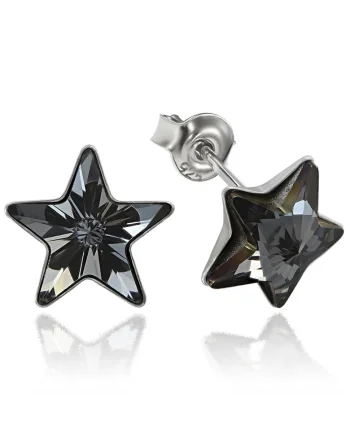 Cercei Argint 925 placat cu rodiu cu cristale Swarovski® Star, 10mm, Surub, Gri