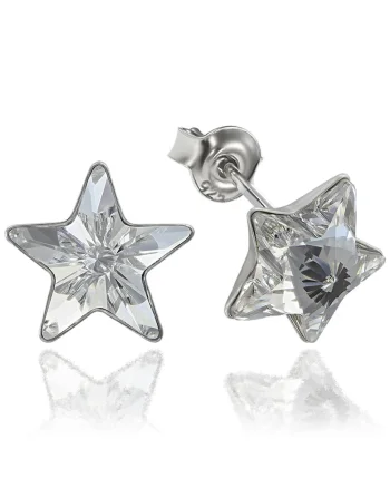 Cercei Argint 925 placat cu rodiu cu cristale Swarovski® Star, 10mm, Surub, Alb/Crystal