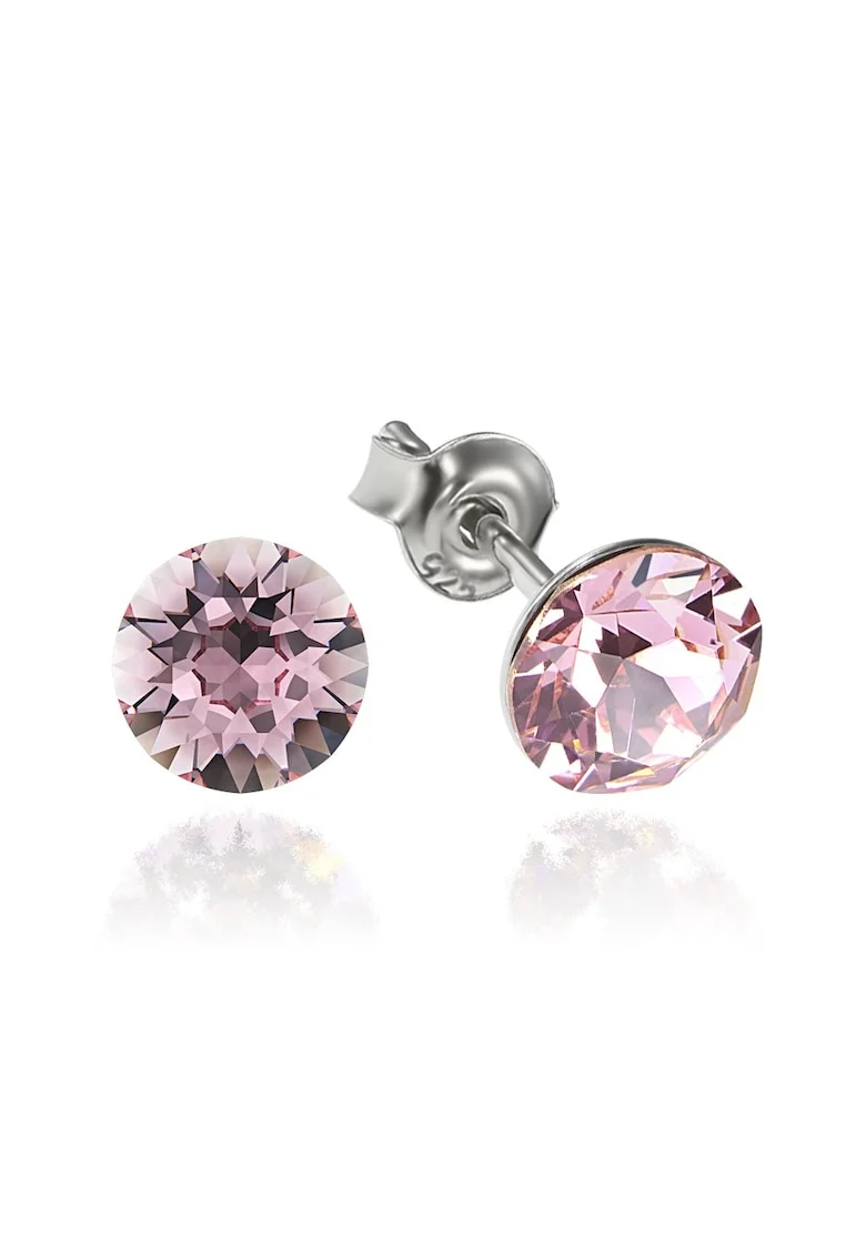 Cercei Argint 925 placat cu rodiu cu cristale Swarovski® Xirius 6mm, Roz deschis