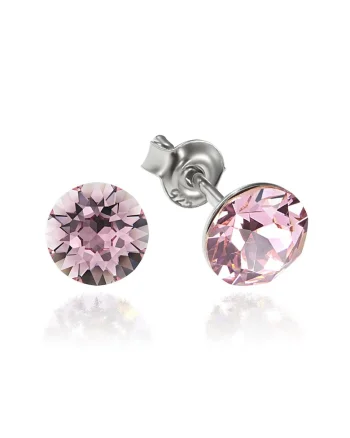 Cercei Argint 925 placat cu rodiu cu cristale Swarovski® Xirius 6mm, Roz deschis