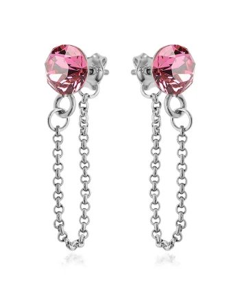 Cercei Argint 925 placat cu rodiu cu cristale Swarovski® Xirius Chain, Roz
