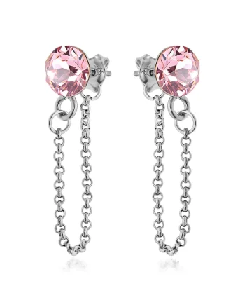 Cercei Argint 925 placat cu rodiu cu cristale Swarovski® Xirius Chain, Roz deschis
