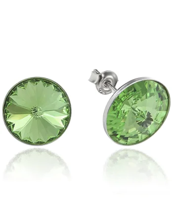 Cercei Argint 925 placat cu rodiu cu cristale Swarovski® Rivoli 12mm, Verde deschis