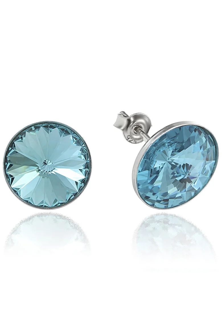 Cercei Argint 925 placat cu rodiu cu cristale Swarovski® Rivoli 12mm, Turcoaz
