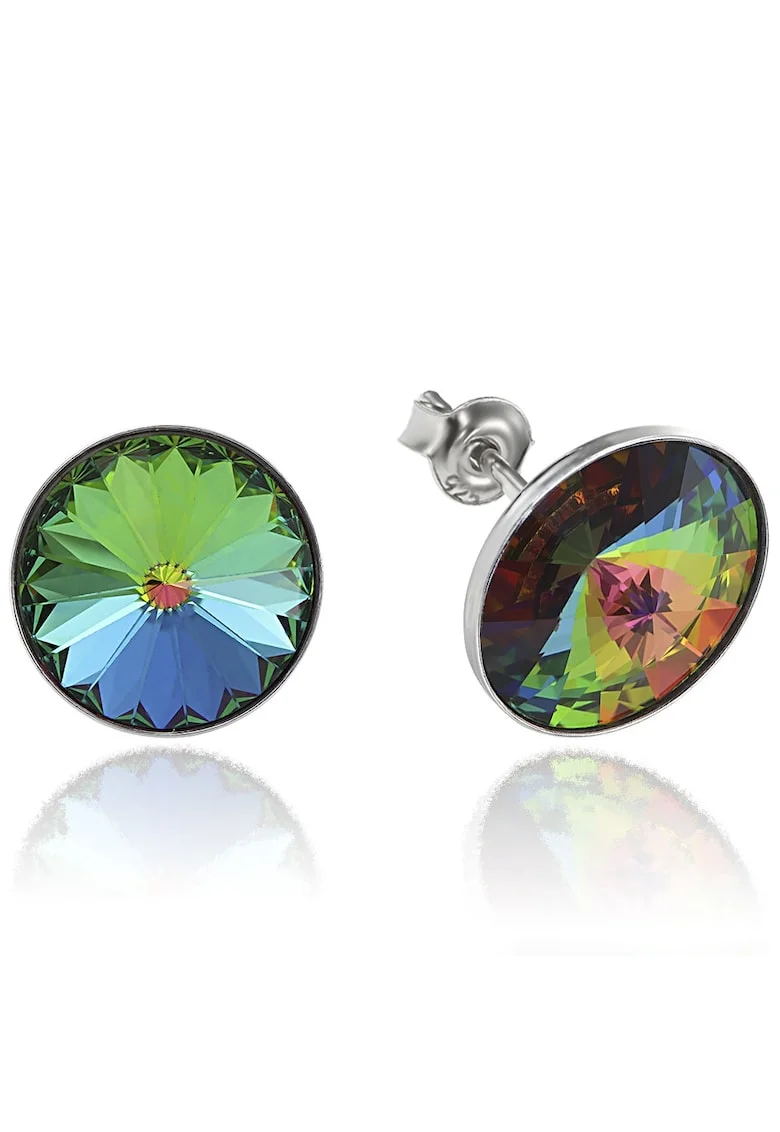 Cercei Argint 925 placat cu rodiu cu cristale Swarovski® Rivoli 12mm, Verde/Albastru