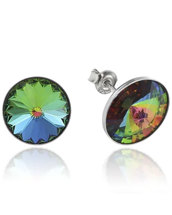 Cercei Argint 925 placat cu rodiu cu cristale Swarovski® Rivoli 12mm, Verde/Albastru