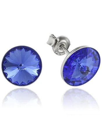 Cercei Argint 925 placat cu rodiu cu cristale Swarovski® Rivoli 8mm, Albastru safir