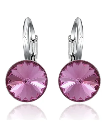 Cercei Argint 925 placat cu rodiu cu cristale Swarovski® Rivoli Leverback 8mm, Roz