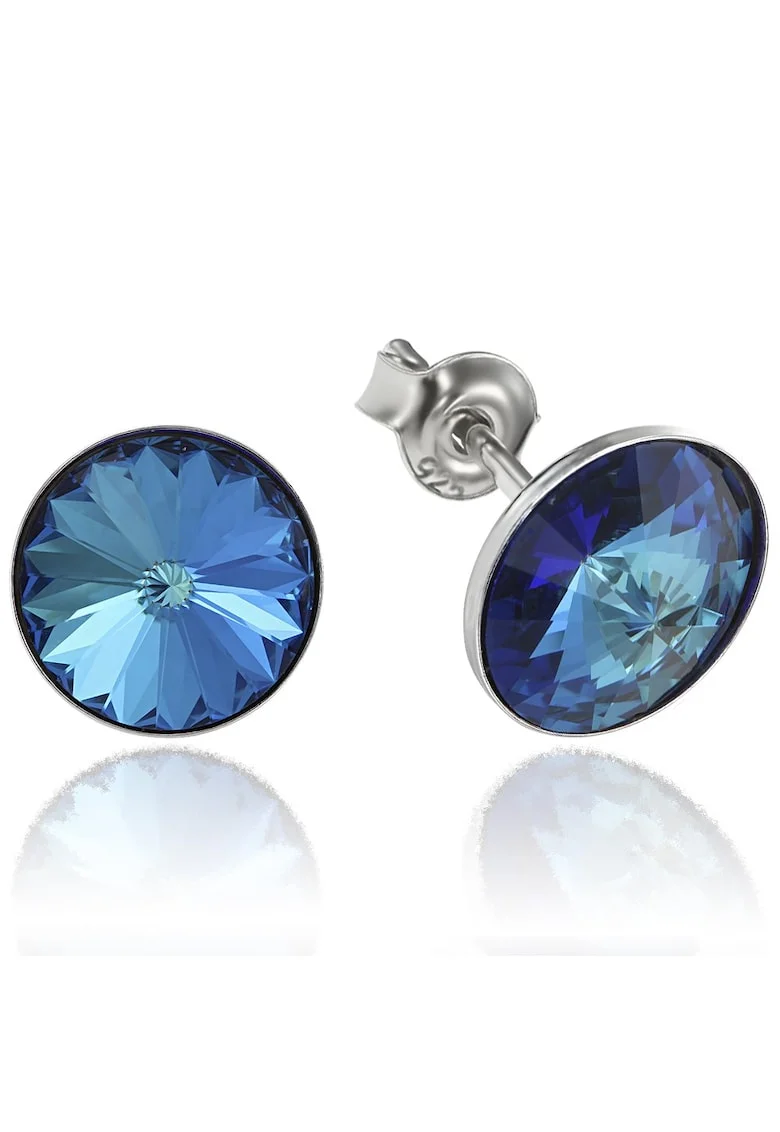 Cercei Argint 925 placat cu rodiu cu cristale Swarovski® Rivoli 8mm, Bleumarin