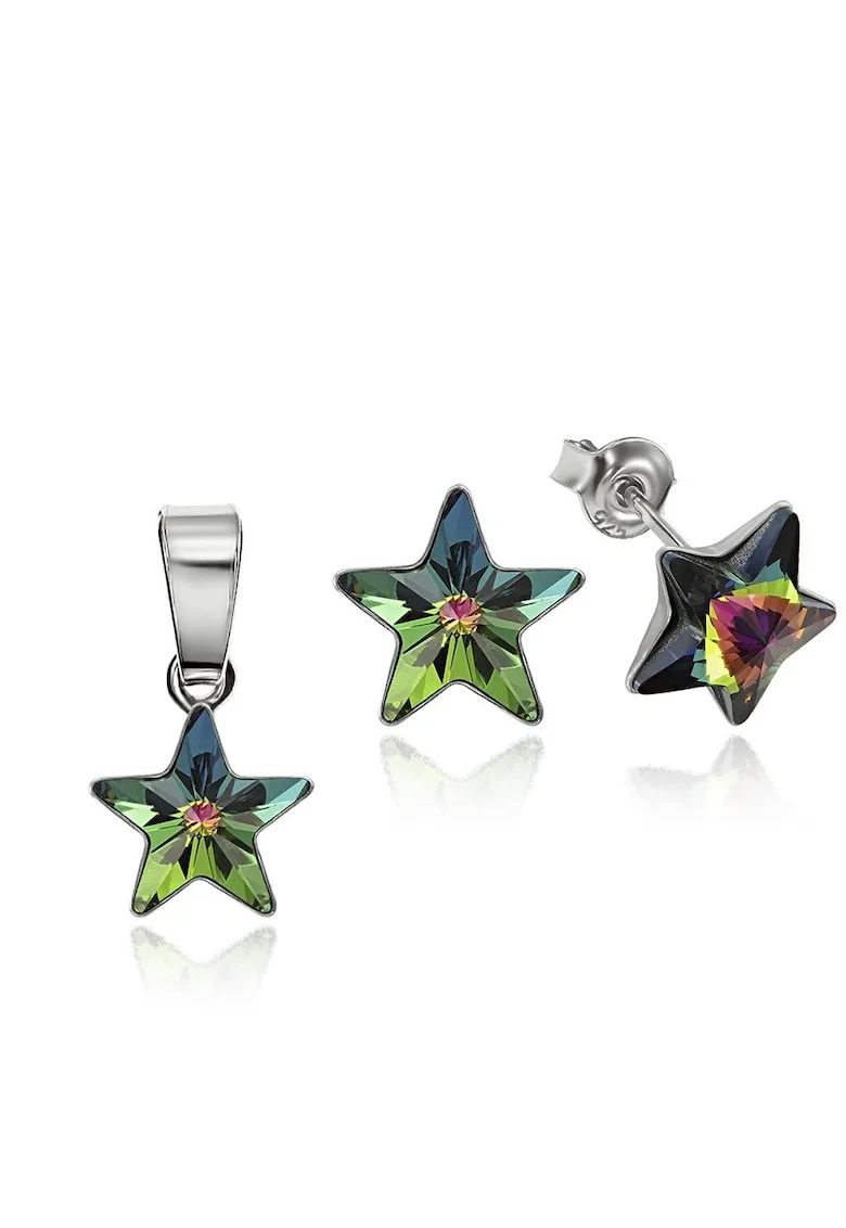 Set Argint 925 placat cu rodiu cu cristale Swarovski® Star, 10mm, Surub, Multicolor