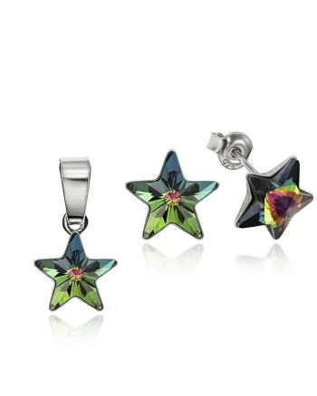 Set Argint 925 placat cu rodiu cu cristale Swarovski® Star, 10mm, Surub, Multicolor