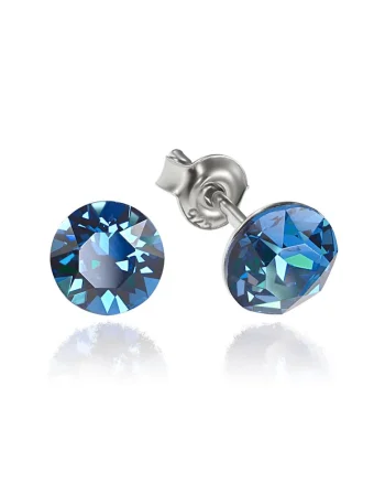 Cercei Argint 925 placat cu rodiu cu cristale Swarovski® Xirius 6mm, Albastru inchis