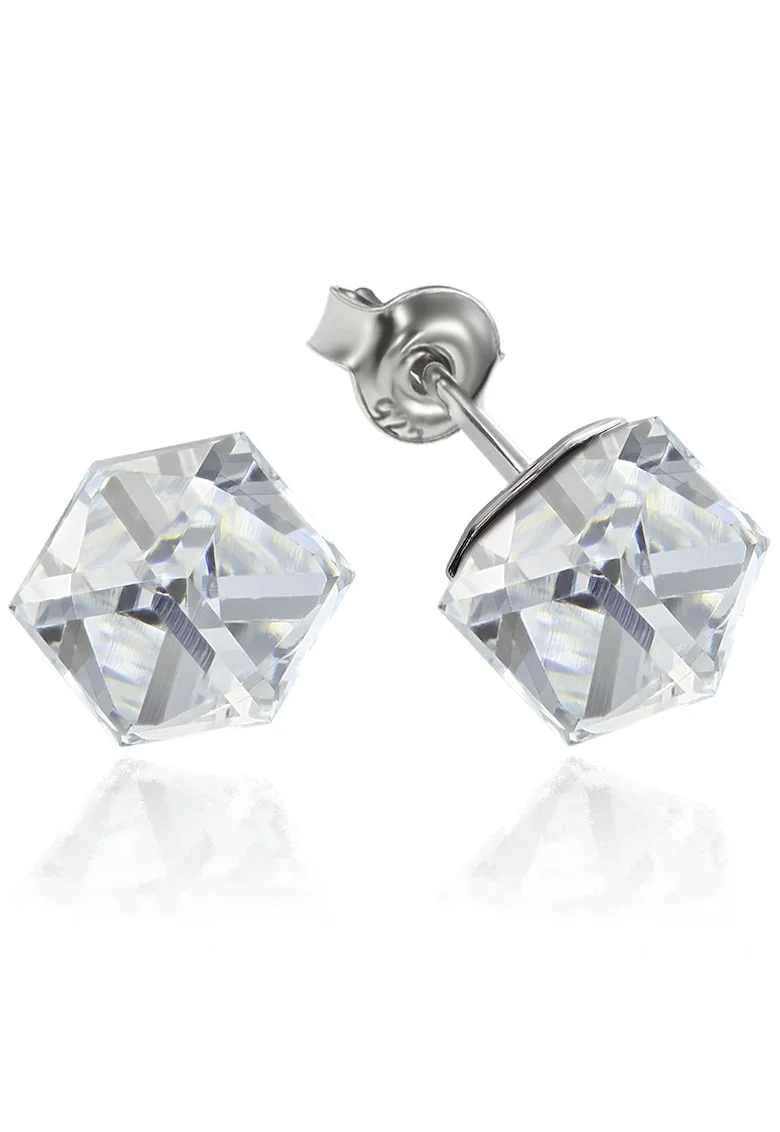 Cercei Argint 925 placat cu rodiu cu cristale Swarovski® Cubic 6mm, Surub, Alb