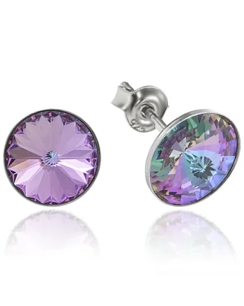 Cercei Argint 925 placat cu rodiu cu cristale Swarovski® Rivoli 8mm, Violet deschis