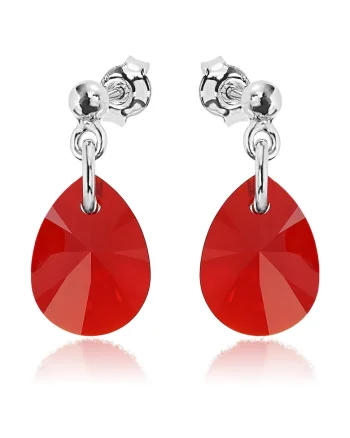 Cercei Argint 925 placat cu rodiu cu cristale Swarovski® Minipear 12mm Surub 2, Rosu