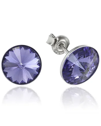 Cercei Argint 925 placat cu rodiu cu cristale Swarovski® Rivoli 8mm, Mov inchis