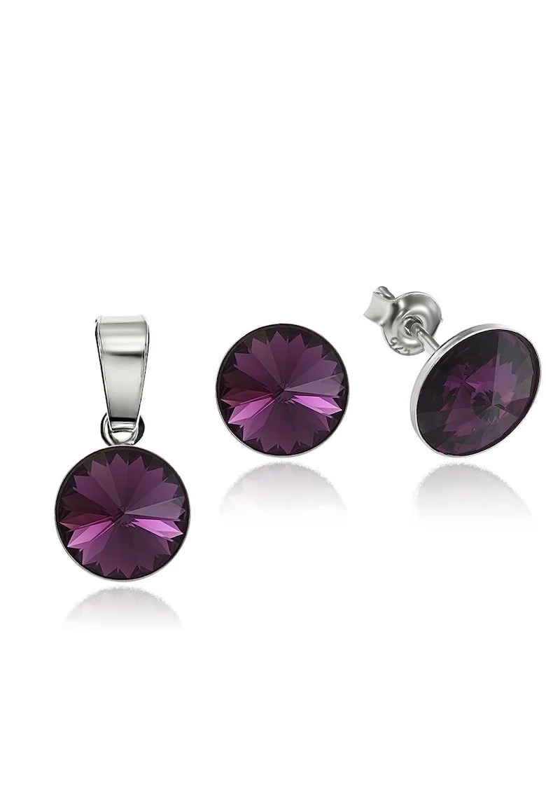 Set Argint 925 placat cu rodiu cu cristale Swarovski® Rivoli 8mm, Ametist