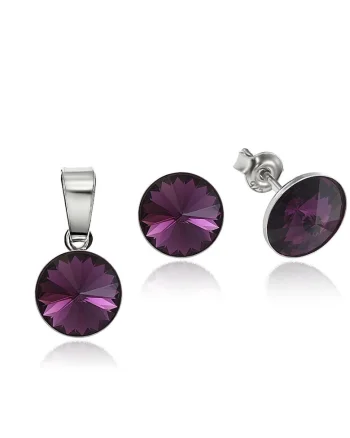 Set Argint 925 placat cu rodiu cu cristale Swarovski® Rivoli 8mm, Ametist