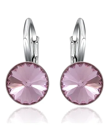 Cercei Argint 925 placat cu rodiu cu cristale Swarovski® Rivoli Leverback 8mm, Roz deschis