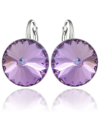 Cercei Argint 925 placat cu rodiu cu cristale Swarovski® Rivoli 14mm, Mov