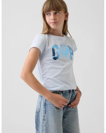 Tricou din bumbac cu model floral si logo, Albastru