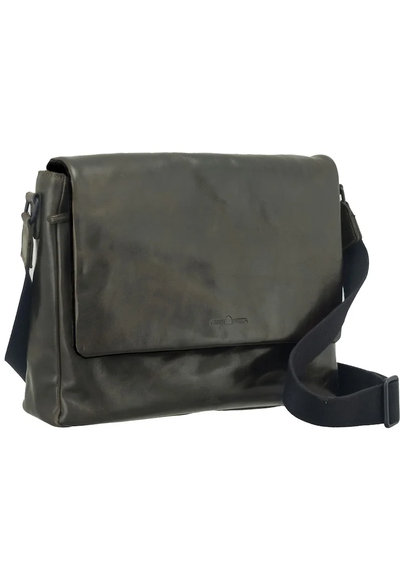 Geantă umăr unisex piele naturală verde 39x26x9cm,  seria Newport, 4 buzunare, curea reglabilă