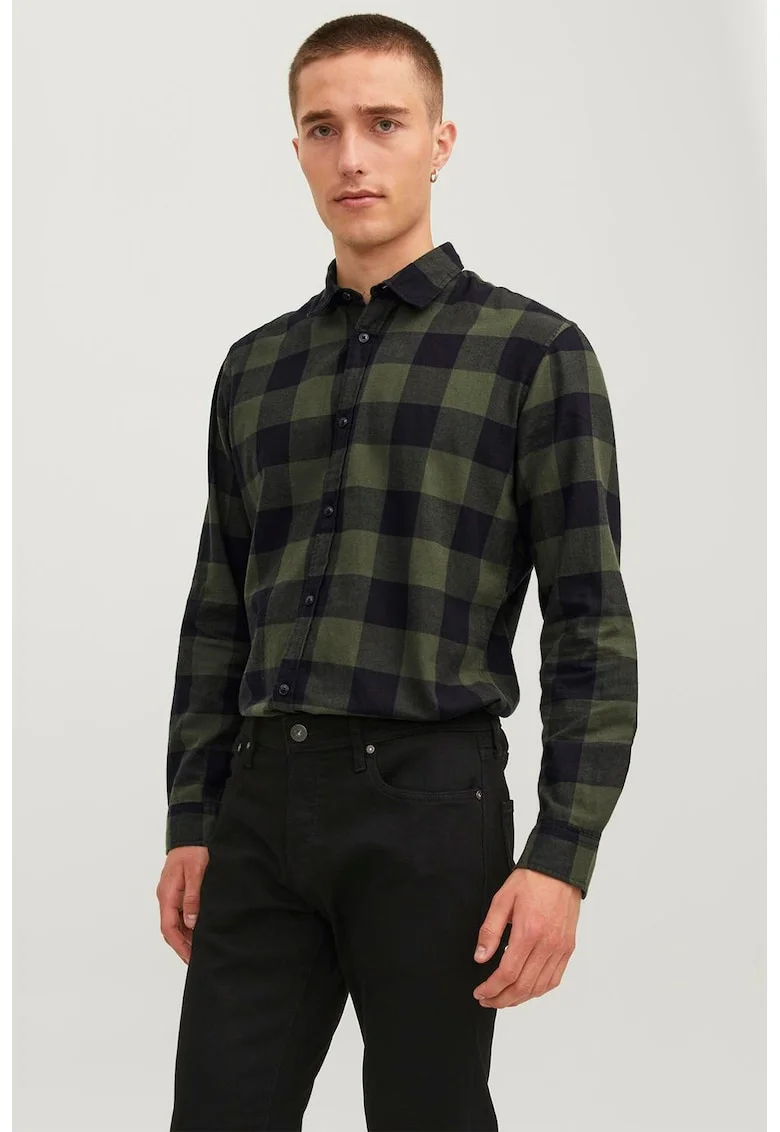 Camassa uni de bumbac, Verde masliniu/Bleumarin