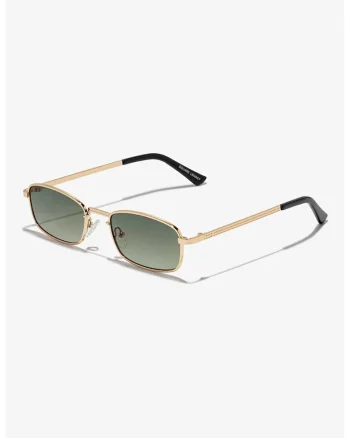 Ochelari de soare dreptunghiulari unisex cu rama metalica, Auriu/Verde pal
