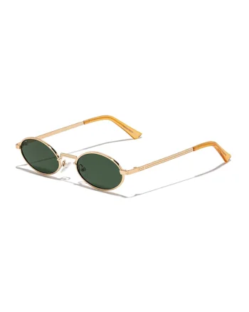 Ochelari de soare ovali unisex cu rama metalica, Auriu