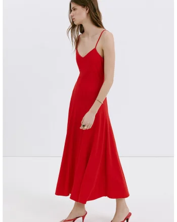 Rochie midi cu croiala evazata, Rosu