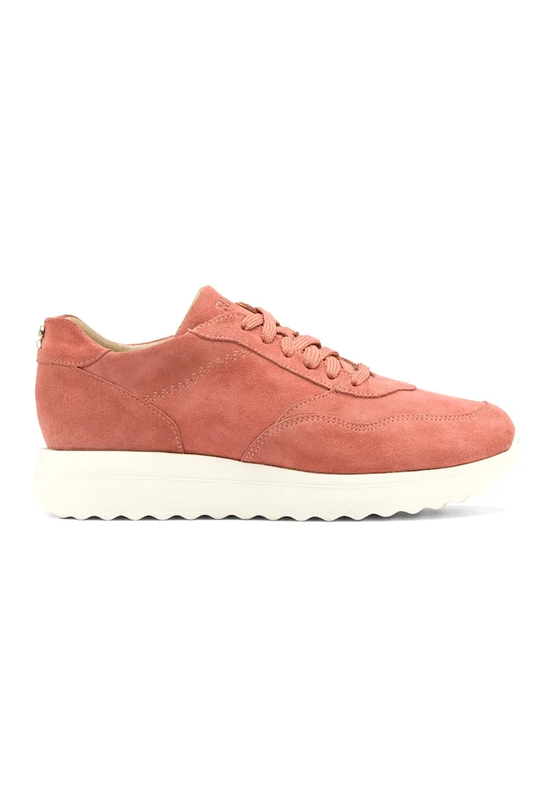 Pantofi sport de piele intoarsa cu talpa wedge, Roz somon