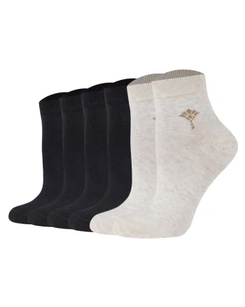 Set de sosete scurte din amestec de bumbac organic- 6 perechi, Negru/Bej