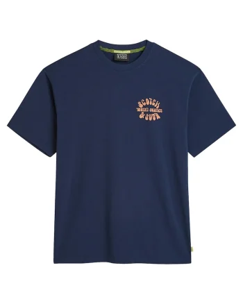 Tricou cu decolteu la baza gatului si imprimeu pe spate, Albastru