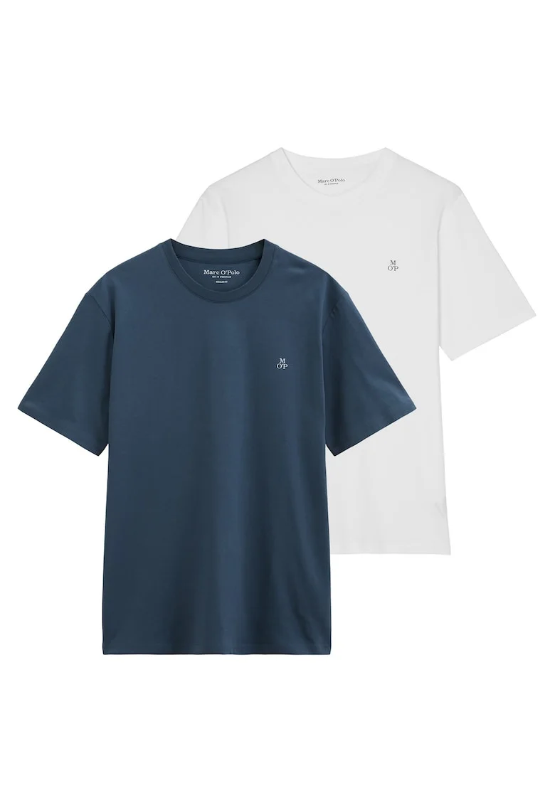 Set de tricouri cu logo discret - 2 piese, Alb fildes/Bleumarin stins