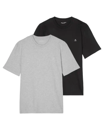 Set de tricouri cu logo discret - 2 piese, Negru/Gri deschis melange