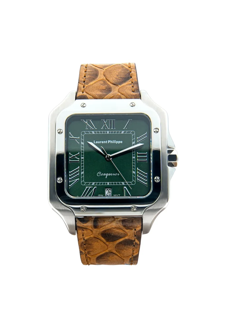 Ceas barbatesc  Conqueror Emerald, verde smarald, curea din piele de piton auriu, inox