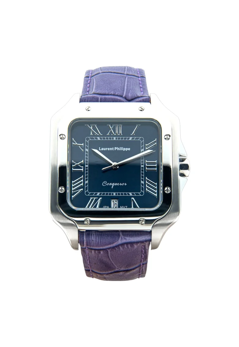 Ceas  Conqueror, Albastru-Safir, Curea Piele Violet, Inox