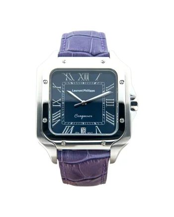 Ceas  Conqueror, Albastru-Safir, Curea Piele Violet, Inox