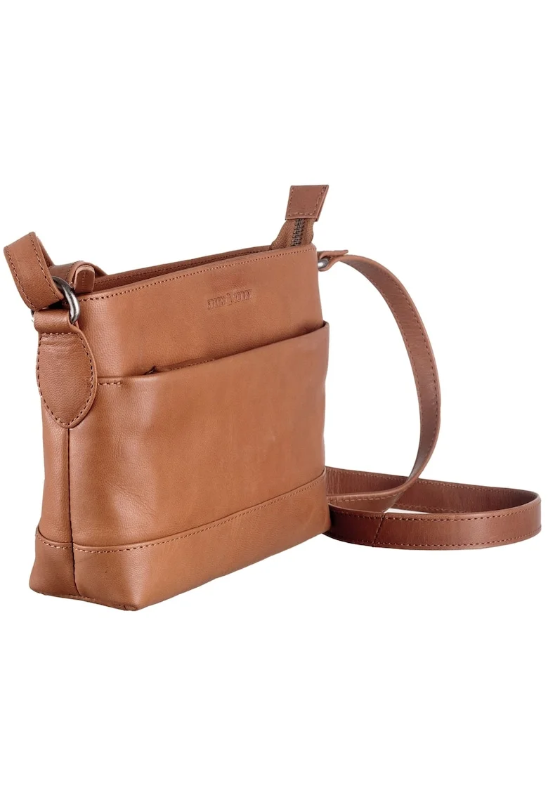 Geantă de umăr femei,  Fiorentina, piele naturală coniac, 25x16cm, 1 compartiment principal, curea de umăr reglabil, Coniac, 25 x 16 x 7 cm
