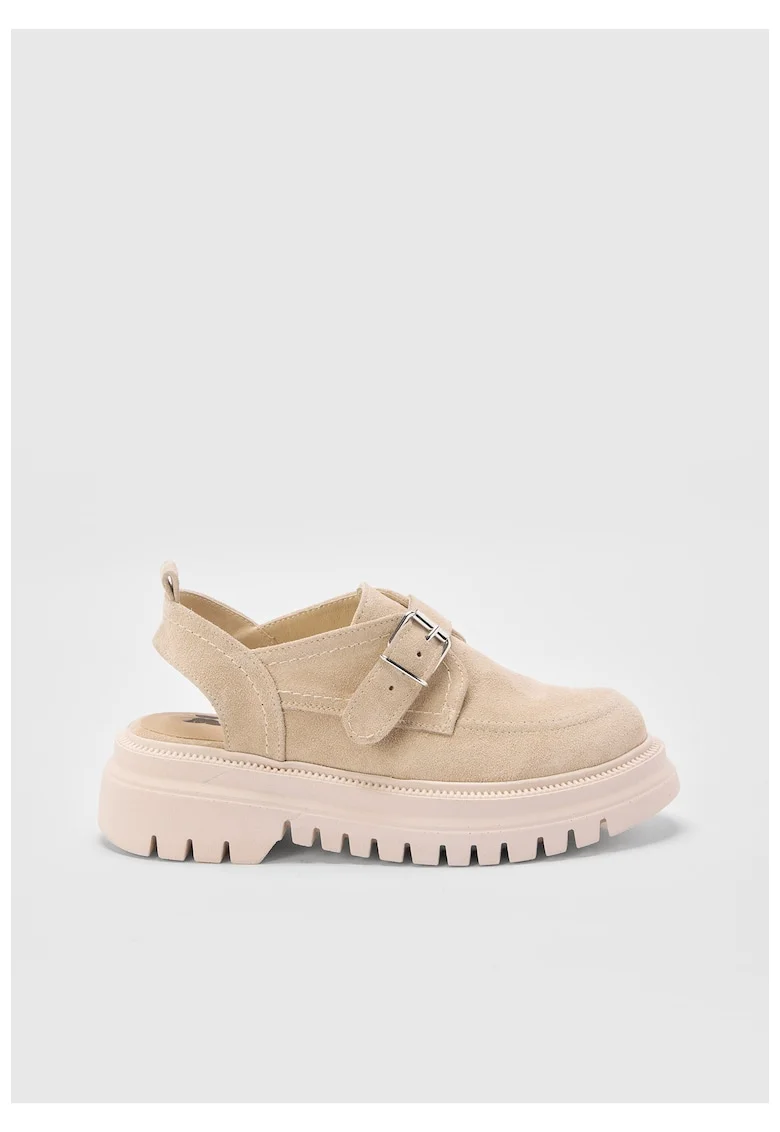 Pantofi loafer din piele intoarsa, cu calcai decupat -  Flow - Sun, Bej