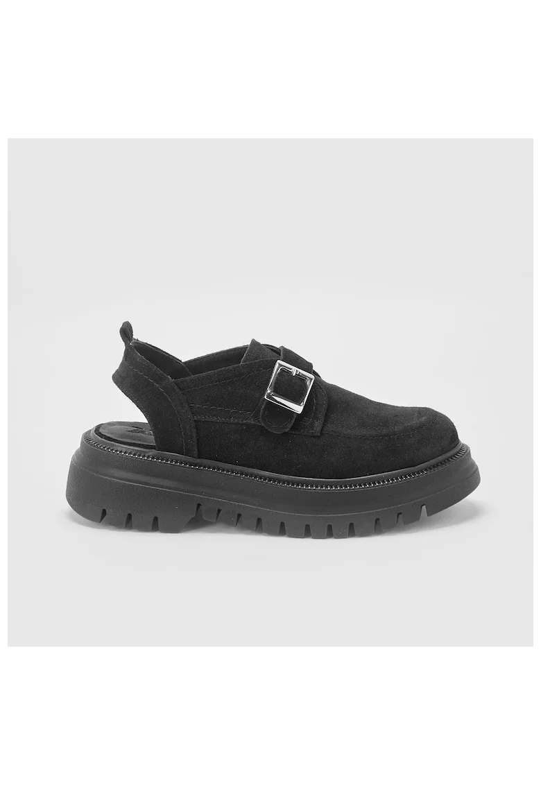 Pantofi loafer din piele intoarsa, cu calcai decupat -  Flow - Velur Black, Negru
