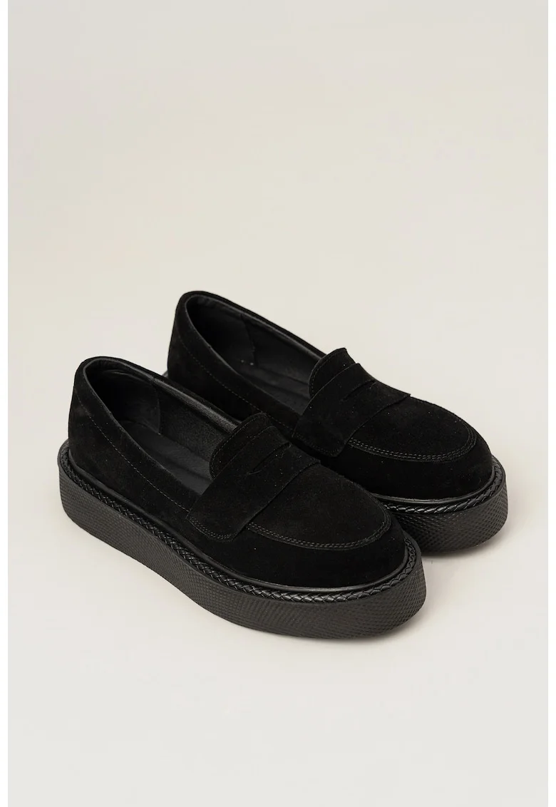 Pantofi loafer din piele intoarsa -  Dune - Velur Black, Negru